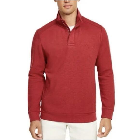 Tommy Bahama Sz Med Red Quarter Zip Pullover Casual Coastal Prep Timeless Basic - Picture 2 of 8